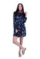 Printed Long Top with Sleeves - Blue Floral