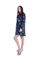 Printed Long Top with Sleeves - Blue Floral