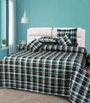 8 Pcs Quilted Reversible Bed Spread Set - Aqua Checks