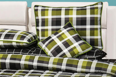 8 Pcs Quilted Reversible Bed Spread Set - Checkered Green