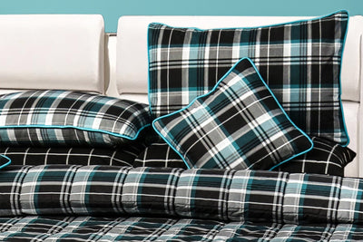 8 Pcs Quilted Reversible Bed Spread Set - Aqua Checks
