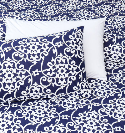 4 Pillow Digital Cotton Satin Bed Sheet - Traditional motives blues