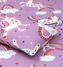 Cartoon Character Bed Sheet - Flying unicorn purple