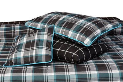 8 Pcs Quilted Reversible Bed Spread Set - Aqua Checks