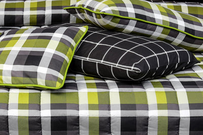 8 Pcs Quilted Reversible Bed Spread Set - Checkered Green