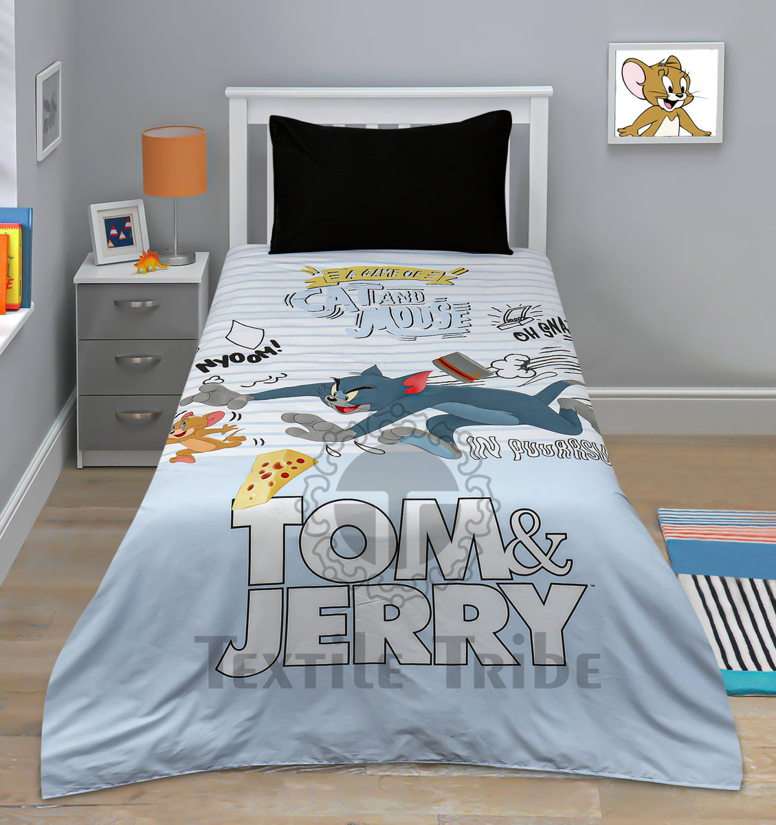 Cartoon Character Bed Sheet Tom & jerry caught TextileTribe
