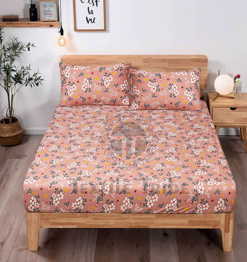 2 Pillow Cotton king Fitted Bed Sheet - Peachy beach