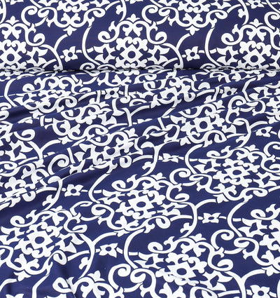 4 Pillow Digital Cotton Satin Bed Sheet - Traditional motives blues