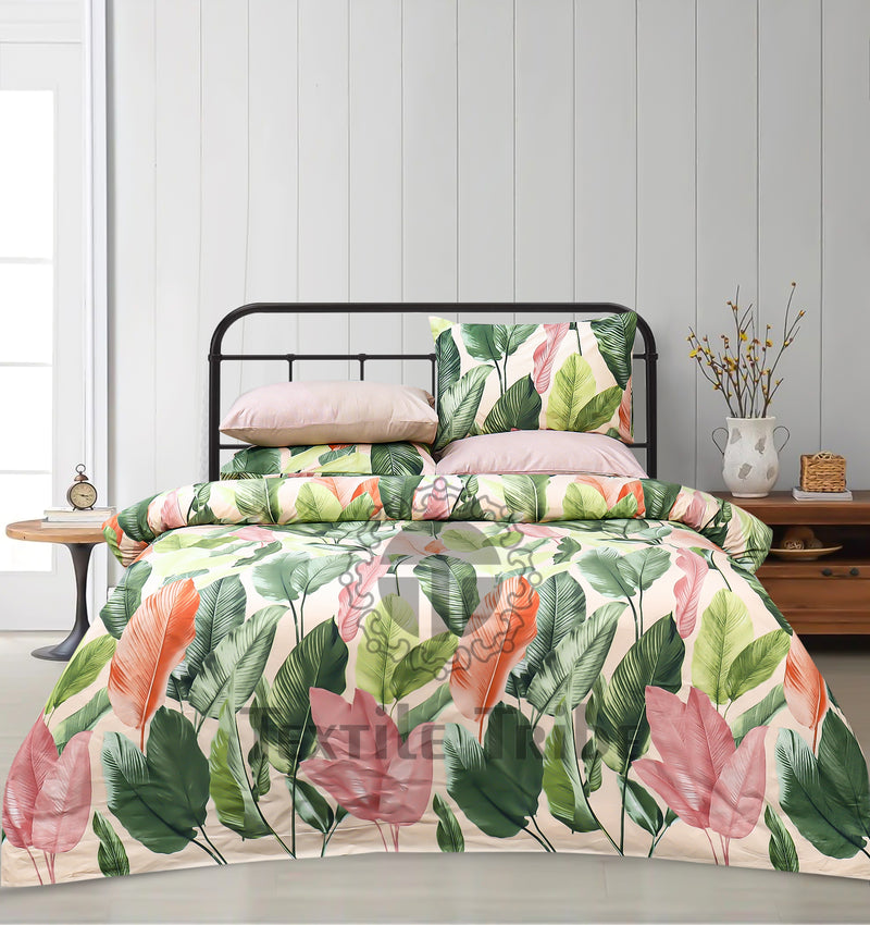 4 Pillow Digital Cotton Bed Sheet - Glorious leaves