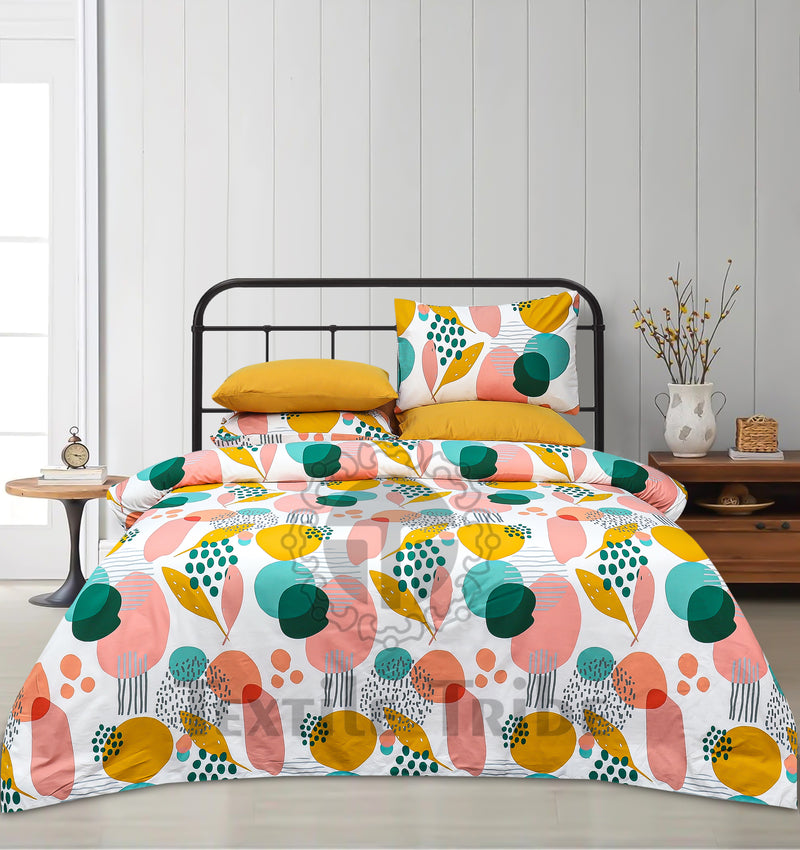 4 Pillow Digital Cotton Bed Sheet - Mustard ringoo