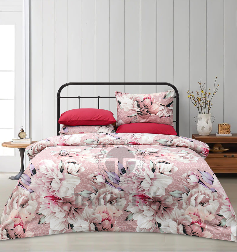 4 Pillow Digital Cotton Bed Sheet - Peach Pack