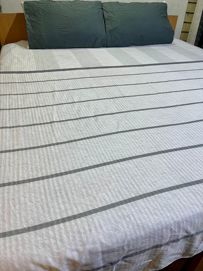 2 Pillow  Cotton Satin King size Bed Sheet -White and grey stripes