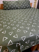 2 Pillow Pure Cotton King size Bed Sheet -Green triangles