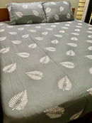 2 Pillow  Cotton Satin King size Bed Sheet -Grey crains
