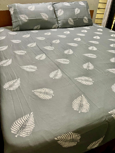 2 Pillow  Cotton Satin King size Bed Sheet -Grey crains