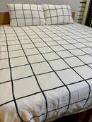 2 Pillow Pure Cotton King size Bed Sheet -Off white check