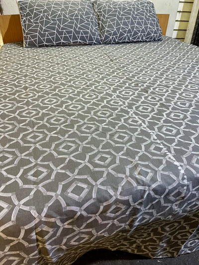 2 Pillow Pure Cotton King size Bed Sheet -Greyloo.