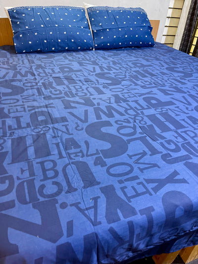 2 Pillow Pure Cotton King size Bed Sheet -Alphabet seeker