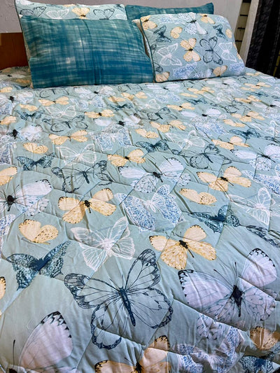 Quilted Reversible Bed Spread Set -  Butter flown