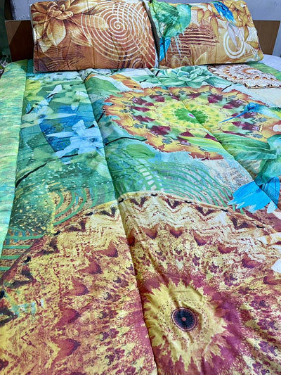 Single  4 pc Quilted Reversible Bed Spread Set -  Digital ringz