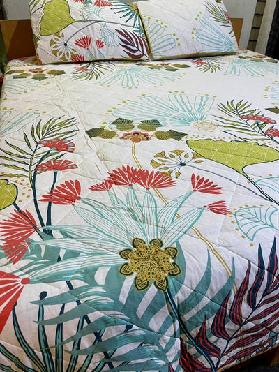 3 pc Quilted Reversible Bed Spread Set -  Fresh poppy
