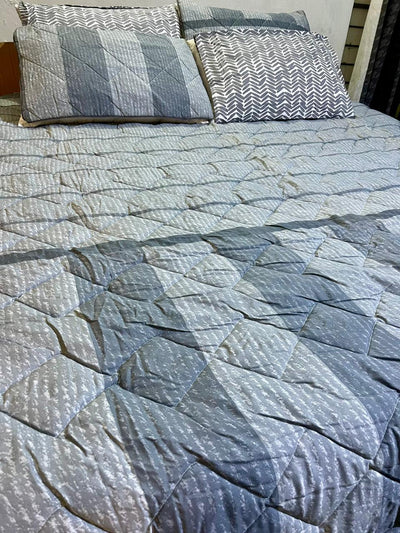 Quilted Reversible Bed Spread Set -  Diamond patch