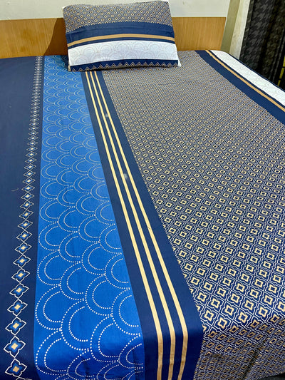 Cotton Single Bed Sheet With 1 Pillow - Multi borders