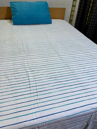 Cotton Single Bed Sheet With 1 Pillow -Multi linez