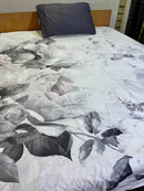 Satin Single Bed Sheet With 1 Pillow -Digital satin grey pankh