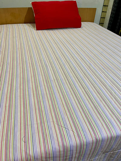 Cotton Single Bed Sheet With 1 Pillow -Multi liner