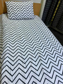 Satin Single Bed Sheet With 1 Pillow -Zigzag b&w