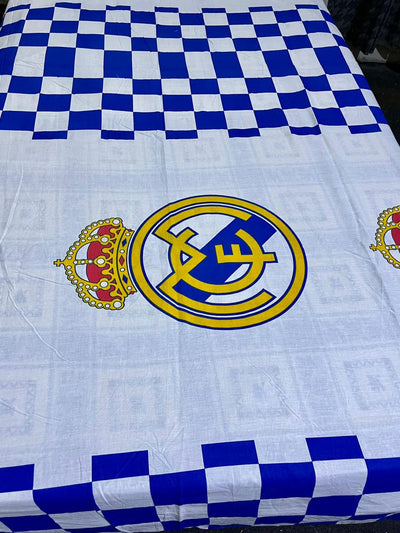 Cotton Single Bed Sheet With 1 Pillow -Real Madrid flown