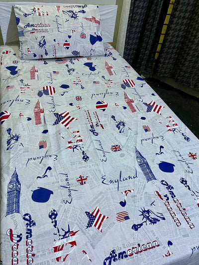 Cotton Single Bed Sheet With 1 Pillow -Flag ship