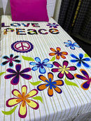 Cotton Single Bed Sheet With 1 Pillow -Love & peace