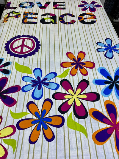 Cotton Single Bed Sheet With 1 Pillow -Love & peace