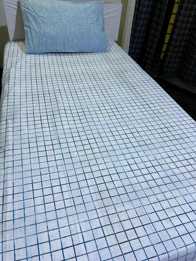 Cotton Single Bed Sheet With 1 Pillow -Cross check