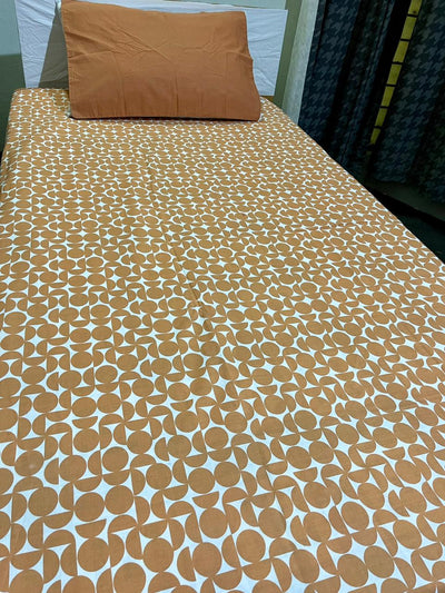 Cotton Single Bed Sheet With 1 Pillow -Orange polka
