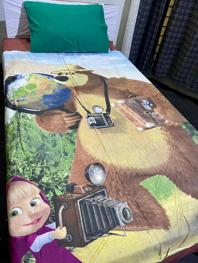 Cartoon Character Bed Sheet - Masha and bear together