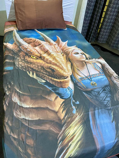 Cartoon Character Bed Sheet -Dragon & frnd