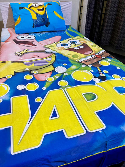 Cartoon Character Bed Sheet -Happy minion