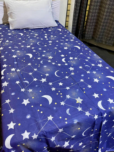 Cartoon Character Bed Sheet -Blue moon & stars