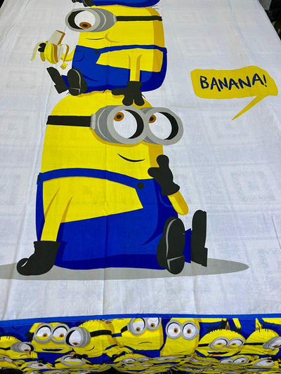 Cartoon Character Bed Sheet -Minion eats banana