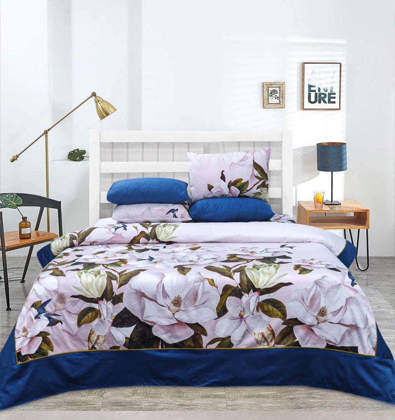4 Pillows Digital Satin Bed Sheet - Paradiso Floral