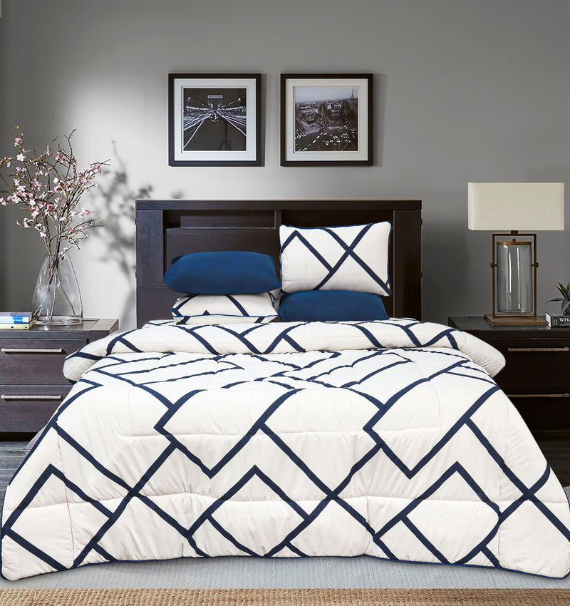 Quilted Reversible Bed Spread Set - Black Lines