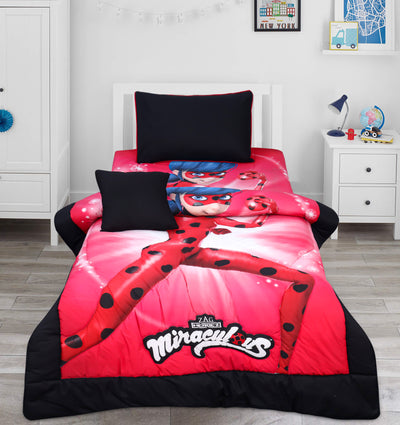 3 Pieces Single Cartoon Reversible Bed Spread Set - Miraculous