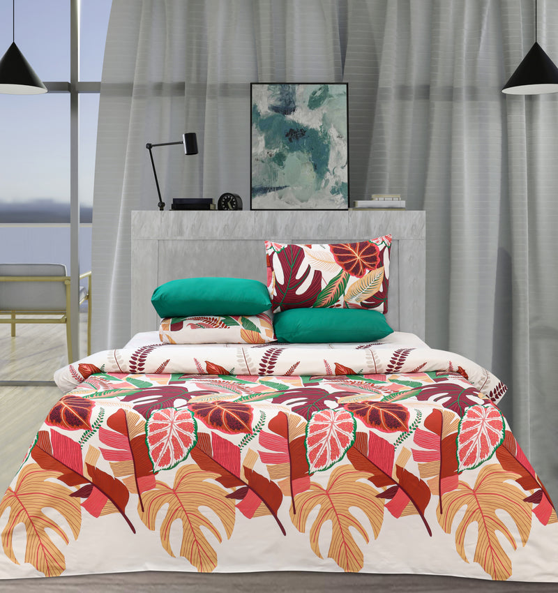 4 Pillow Cotton Satin Bed Sheet - Portlouis Palm