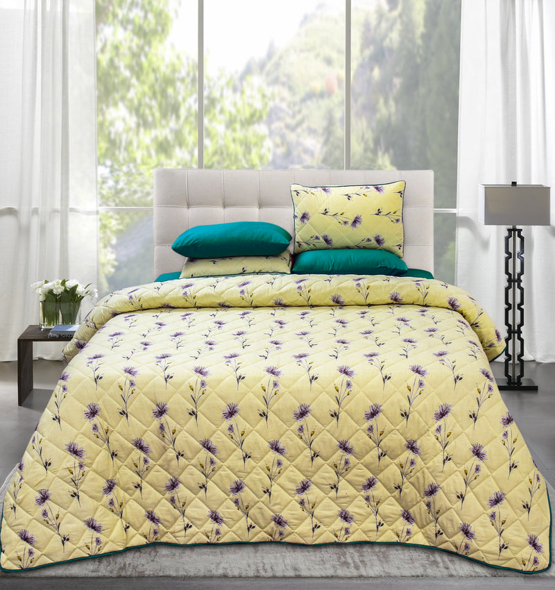 Quilted Reversible Summer Bed Spread Set - Yellow Queen