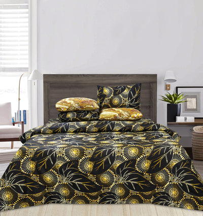 Quilted Reversible Bed Spread Set - Medallion Gold