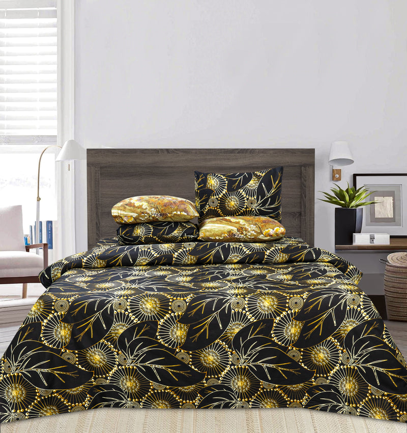 Quilted Reversible Bed Spread Set - Medallion Gold