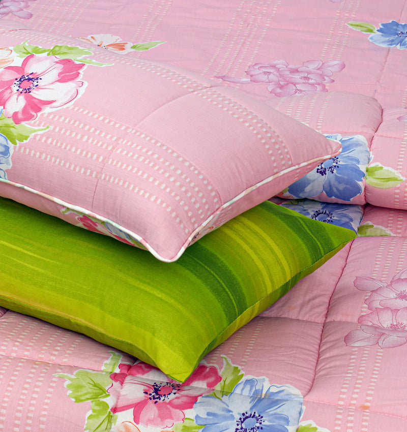Quilted Reversible Bed Spread Set - Pink